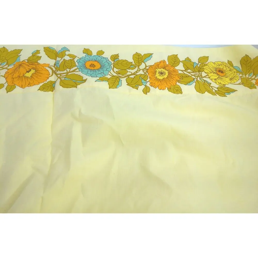 Vtg Stevens Utica Mohawk Twin Flat Sheet 72x108 70s Yellow Floral Percale USA